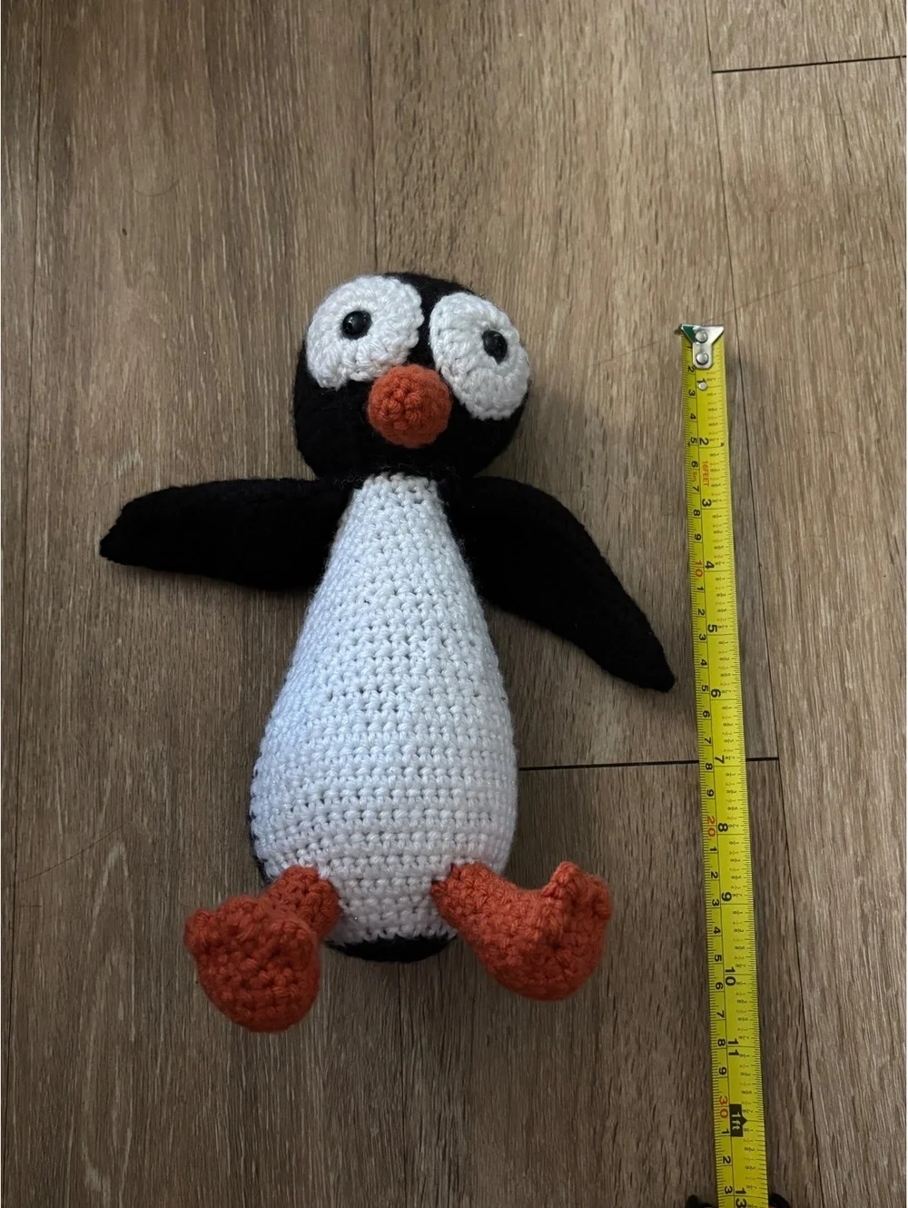 Handmade Crochet Penguin Plush Black White Orange 10” d49